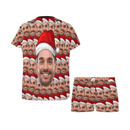 FacePajamas Pajama Custom Face Womens Christmas Pajamas Personalized Christmas Hat Women's Short Pajama Set Xmas Gift