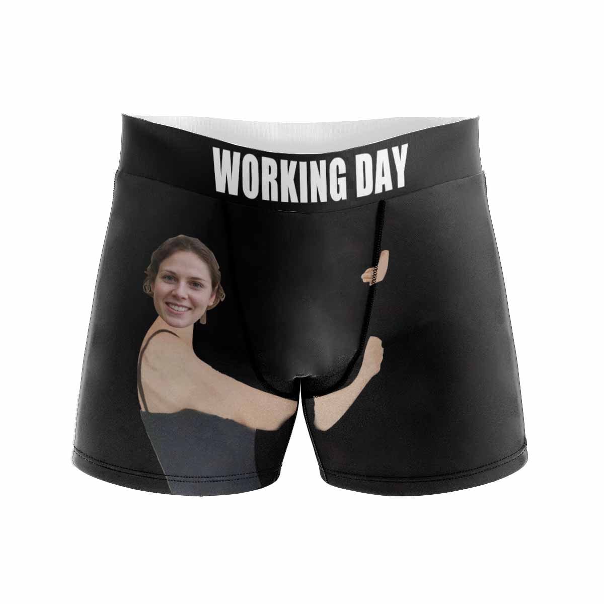 FacePajamas Men Underwear Custom Face Working Day Men's Boxer Brief With Custom Waistband Print your Own Personalized Underwear for Him