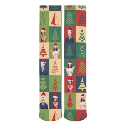 FacePajamas Sublimated Crew Socks-2WH-SDS Custom Faces Family Christmas Tree Sublimated Crew Socks Personalized Funny Photo Socks Gift for Christmas