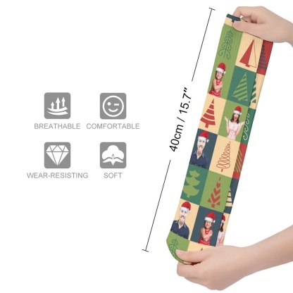 FacePajamas Sublimated Crew Socks-2WH-SDS Custom Faces Family Christmas Tree Sublimated Crew Socks Personalized Funny Photo Socks Gift for Christmas
