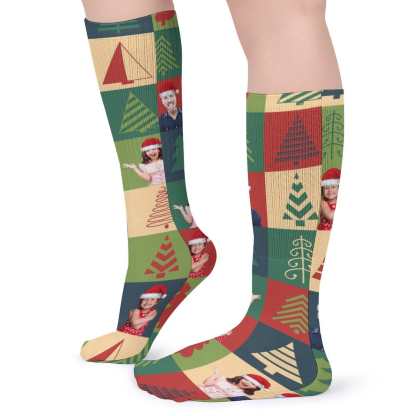 FacePajamas Sublimated Crew Socks-2WH-SDS Custom Faces Family Christmas Tree Sublimated Crew Socks Personalized Funny Photo Socks Gift for Christmas