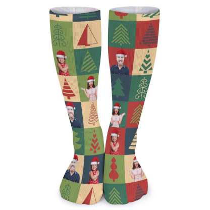 FacePajamas Sublimated Crew Socks-2WH-SDS Custom Faces Family Christmas Tree Sublimated Crew Socks Personalized Funny Photo Socks Gift for Christmas