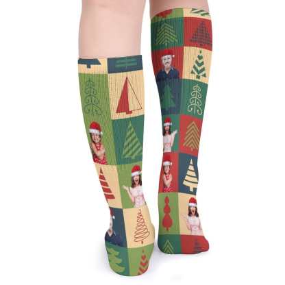 FacePajamas Sublimated Crew Socks-2WH-SDS Custom Faces Family Christmas Tree Sublimated Crew Socks Personalized Funny Photo Socks Gift for Christmas