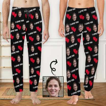 FacePajamas Pajama Shirt&Pants Custom Girlfriend Face Long Pajama Pants I Love You Personalized Men's Slumber Party Sleepwear