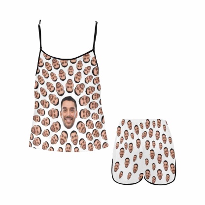 FacePajamas Pajama Custom Huaband Face Pajamas Sleepwear with White Background Personalized Women's Sexy Cami Pajamas Set