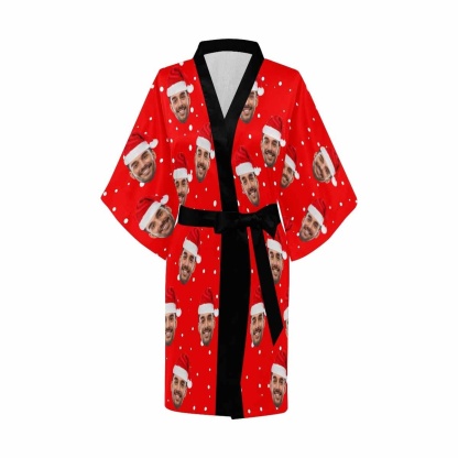 FacePajamas Pajama Custom Husband Face Christmas Hat Red Women's Short Pajamas Funny Personalized Photo Pajamas Kimono Robe
