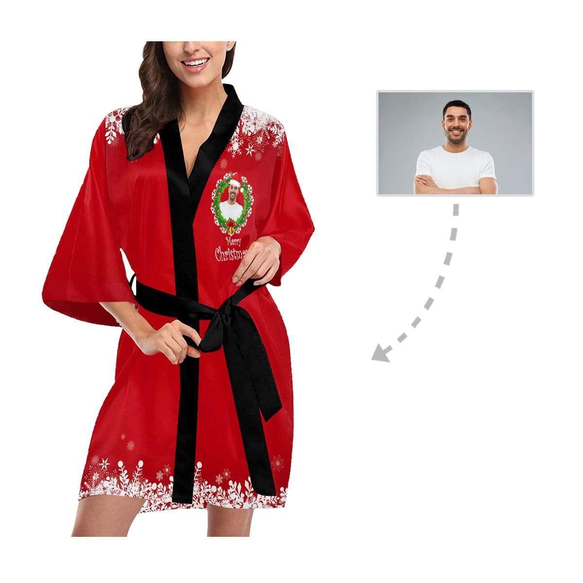 FacePajamas Pajama Custom Husband Face Christmas Wreath Women's Summer Short Pajamas Personalized Photo Pajamas Kimono Robe
