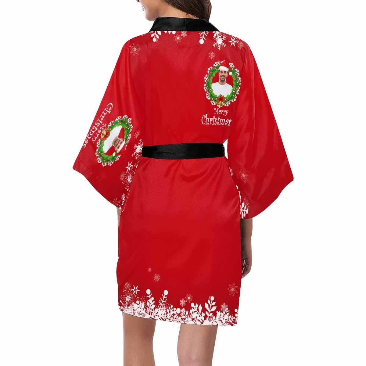 FacePajamas Pajama Custom Husband Face Christmas Wreath Women's Summer Short Pajamas Personalized Photo Pajamas Kimono Robe