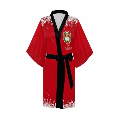 FacePajamas Pajama Custom Husband Face Christmas Wreath Women's Summer Short Pajamas Personalized Photo Pajamas Kimono Robe