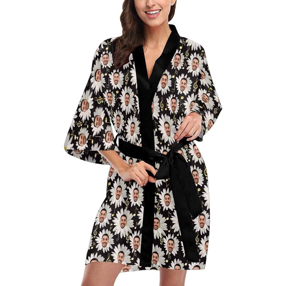FacePajamas Pajama Custom Husband Face Chrysanthemum Women's Summer Short Pajamas Funny Personalized Photo Pajamas Kimono Robe