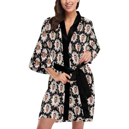 FacePajamas Pajama Custom Husband Face Chrysanthemum Women's Summer Short Pajamas Funny Personalized Photo Pajamas Kimono Robe