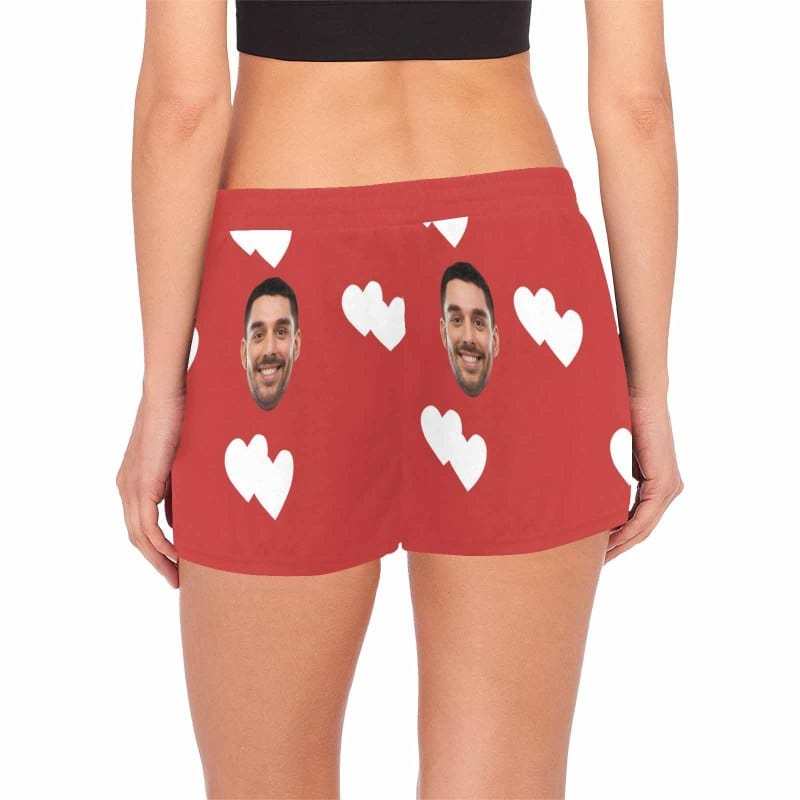 FacePajamas Pajama Shirt&Pants Custom Husband Face Heart Red Background Sleepwear Personalized Photo Women's Pajama T-Shirt&Shorts&Pants Free Match