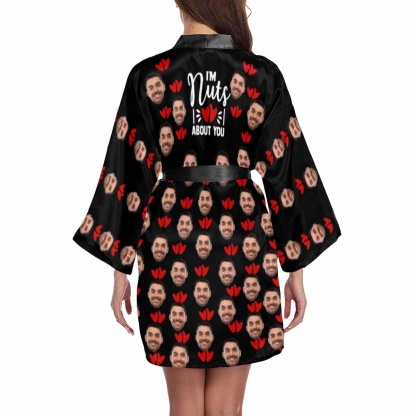 FacePajamas Pajama Custom Husband Face I'm Nuts About You Women's Short Pajamas Funny Personalized Photo Pajamas Kimono Robe