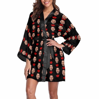 FacePajamas Pajama Custom Husband Face I'm Nuts About You Women's Short Pajamas Funny Personalized Photo Pajamas Kimono Robe