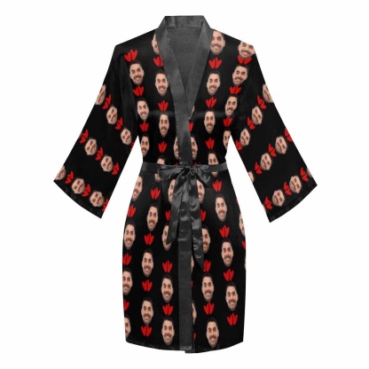 FacePajamas Pajama Custom Husband Face I'm Nuts About You Women's Short Pajamas Funny Personalized Photo Pajamas Kimono Robe