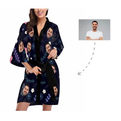 FacePajamas Pajama Custom Husband Face Leaf Women's Short Sleepwear Funny Personalized Photo Pajamas Kimono Robe