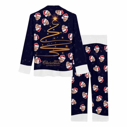 FacePajamas Pajama Custom Husband Face Pajamas Christmas Light Sleepwear Personalized Women's Long Pajama Set