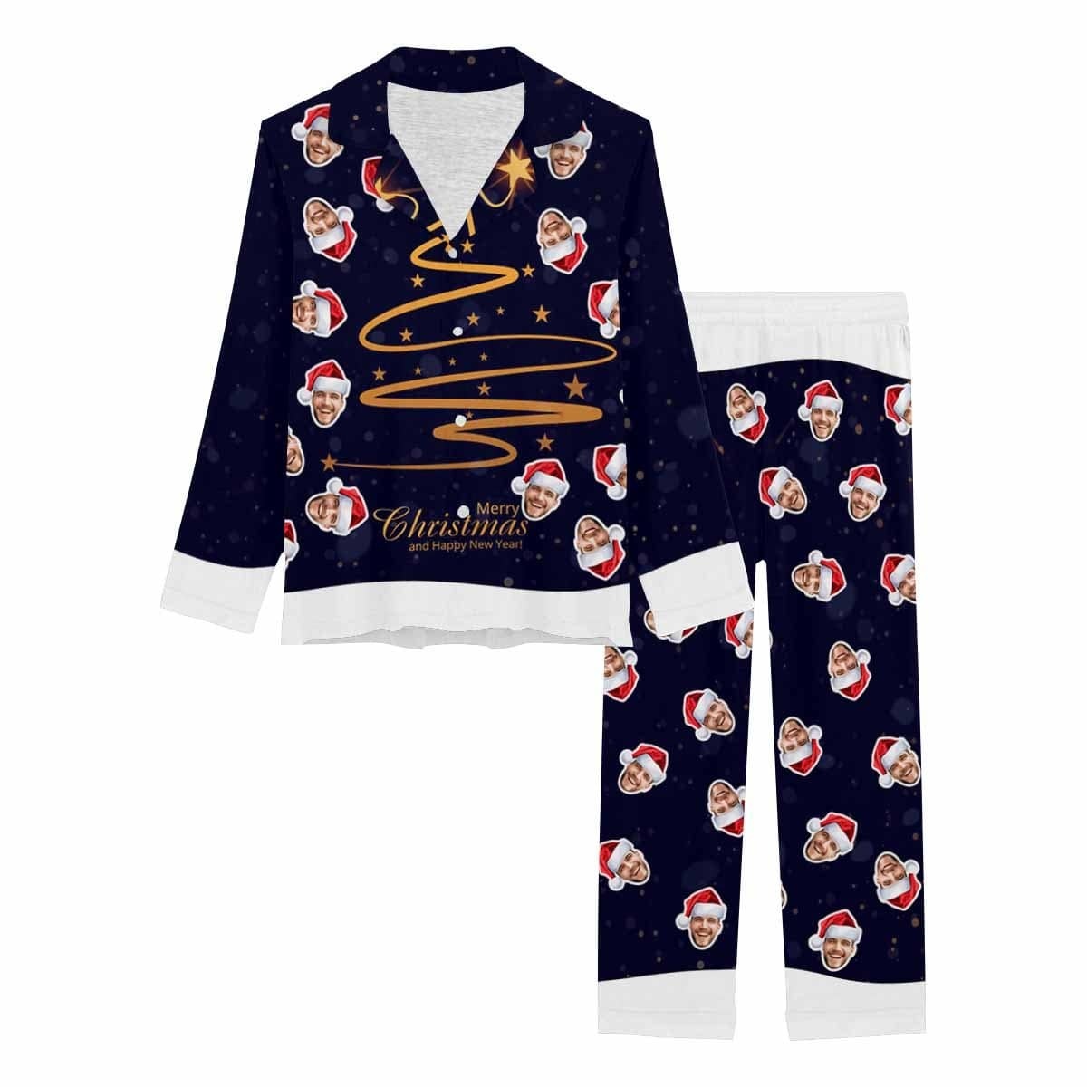 FacePajamas Pajama Custom Husband Face Pajamas Christmas Light Sleepwear Personalized Women's Long Pajama Set