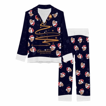 FacePajamas Pajama Custom Husband Face Pajamas Christmas Light Sleepwear Personalized Women's Long Pajama Set