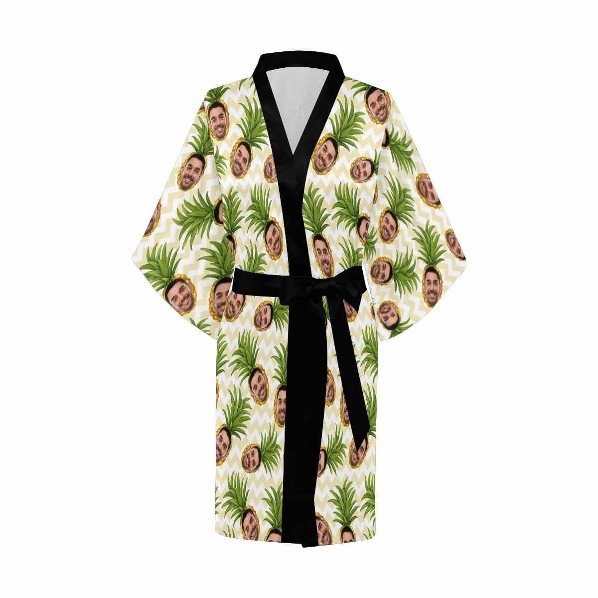 FacePajamas Pajama Custom Husband Face Pineapple Green Women's Summer Short Sleepwear Funny Personalized Photo Pajamas Kimono Robe