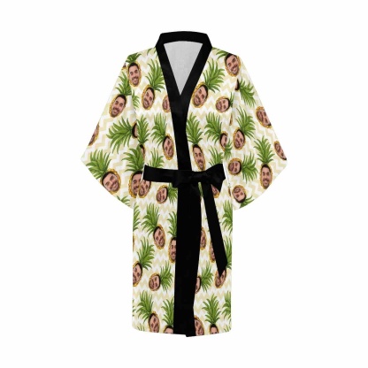FacePajamas Pajama Custom Husband Face Pineapple Green Women's Summer Short Sleepwear Funny Personalized Photo Pajamas Kimono Robe