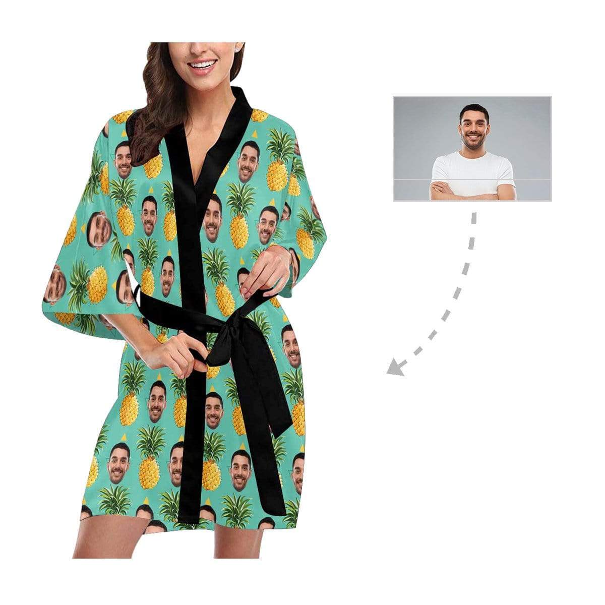FacePajamas Pajama Custom Husband Face Pineapple Women's Summer Short Pajamas Personalized Photo Pajamas Kimono Robe