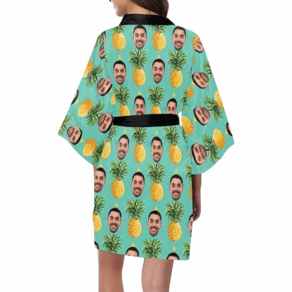 FacePajamas Pajama Custom Husband Face Pineapple Women's Summer Short Pajamas Personalized Photo Pajamas Kimono Robe