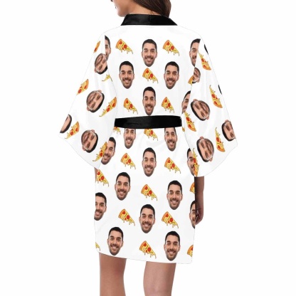 FacePajamas Pajama Custom Husband Face Pizza Women's Summer Short Sleepwear Funny Personalized Photo Pajamas Kimono Robe