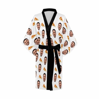 FacePajamas Pajama Custom Husband Face Pizza Women's Summer Short Sleepwear Funny Personalized Photo Pajamas Kimono Robe