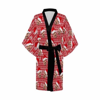 FacePajamas Pajama Custom Husband Face Red Christmas Hat Women's Short Pajamas Personalized Photo Pajamas Kimono Robe