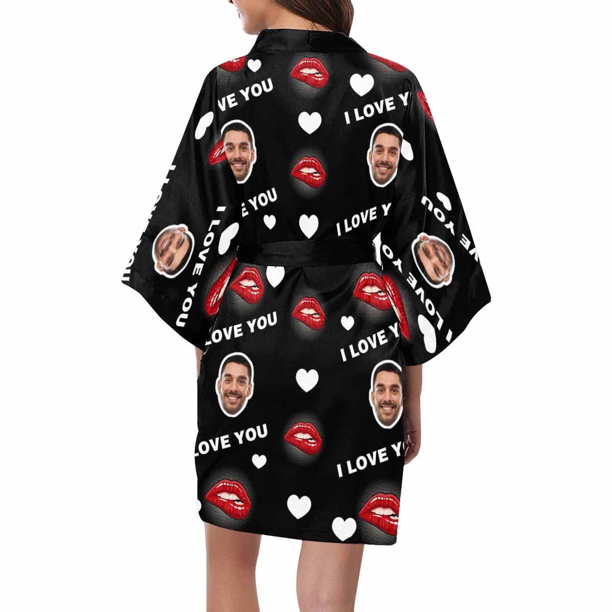 FacePajamas Pajama Custom Husband Face Red Lip Women's Summer Short Pajamas Funny Personalized Photo Pajamas Kimono Robe