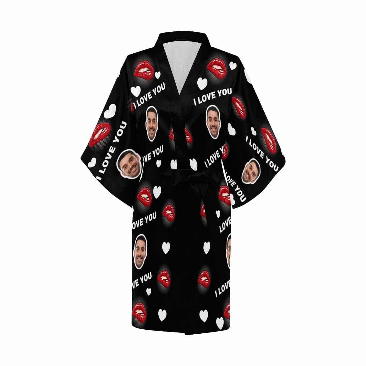 FacePajamas Pajama Custom Husband Face Red Lip Women's Summer Short Pajamas Funny Personalized Photo Pajamas Kimono Robe