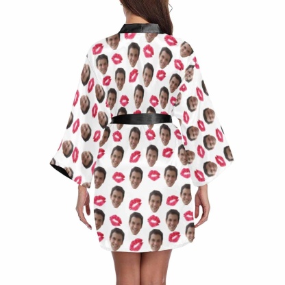 FacePajamas Pajama Custom Husband Face Red Lips Women's Summer Short Pajamas Funny Personalized Photo Pajamas Kimono Robe