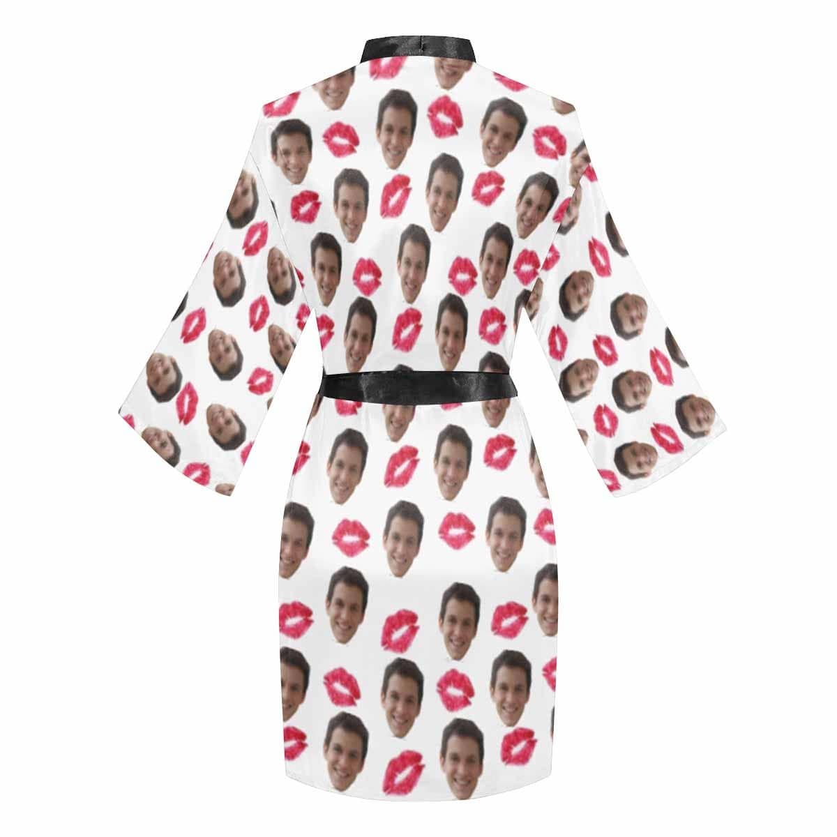 FacePajamas Pajama Custom Husband Face Red Lips Women's Summer Short Pajamas Funny Personalized Photo Pajamas Kimono Robe