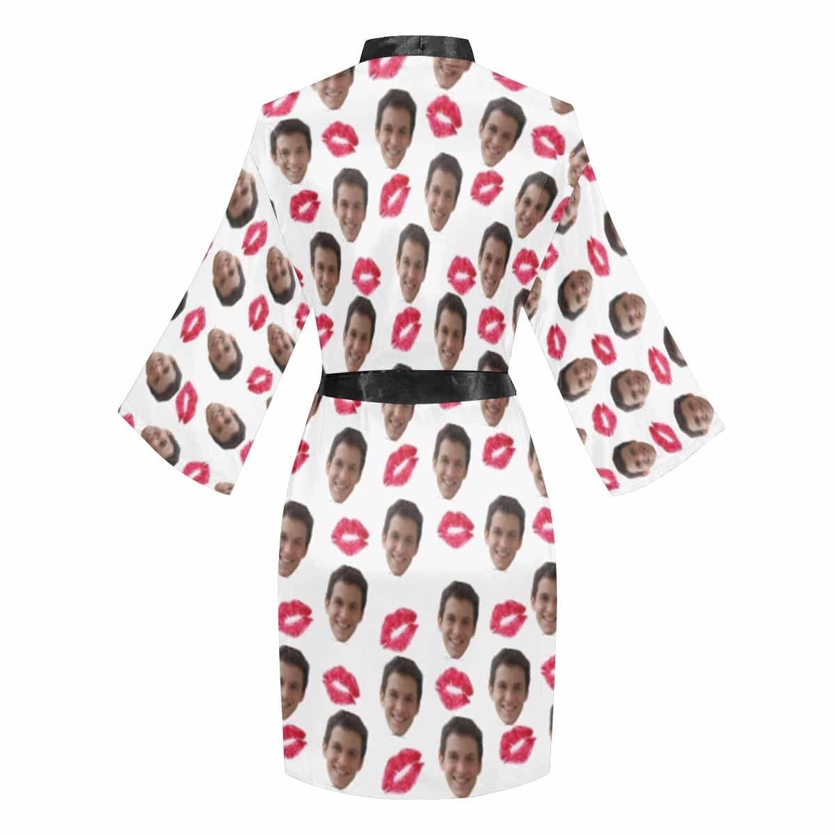 FacePajamas Pajama Custom Husband Face Red Lips Women's Summer Short Pajamas Funny Personalized Photo Pajamas Kimono Robe