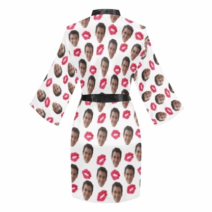 FacePajamas Pajama Custom Husband Face Red Lips Women's Summer Short Pajamas Funny Personalized Photo Pajamas Kimono Robe