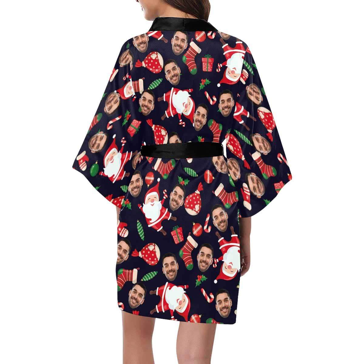 FacePajamas Pajama Custom Husband Face Santa Claus Women's Short Pajamas Funny Personalized Photo Pajamas Kimono Robe