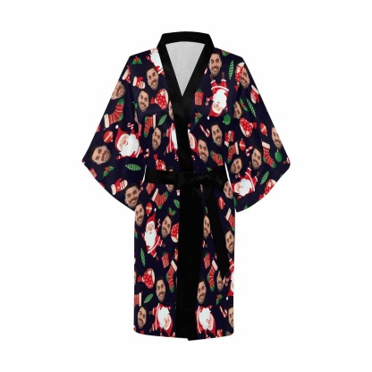FacePajamas Pajama Custom Husband Face Santa Claus Women's Short Pajamas Funny Personalized Photo Pajamas Kimono Robe