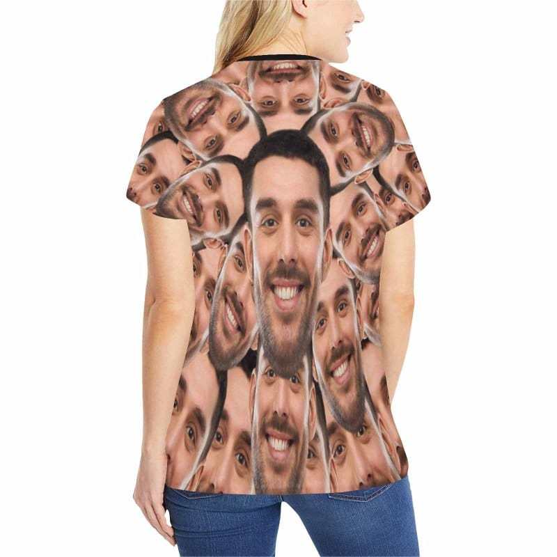 FacePajamas Pajama Shirt&Pants Custom Husband Face Seamless Sleepwear Personalized Photo Women's Pajama T-Shirt&Shorts&Pants Free Match