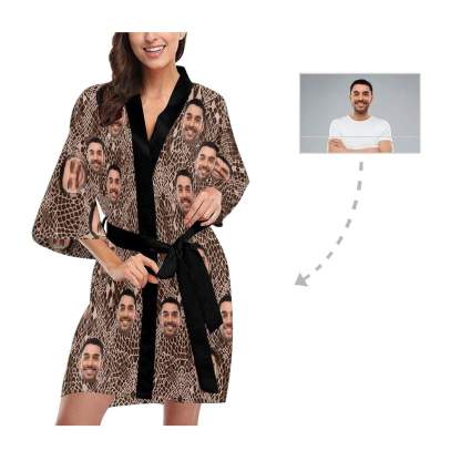 FacePajamas Pajama Custom Husband Face Snake Pattern Women's Summer Short Pajamas Funny Personalized Photo Pajamas Kimono Robe