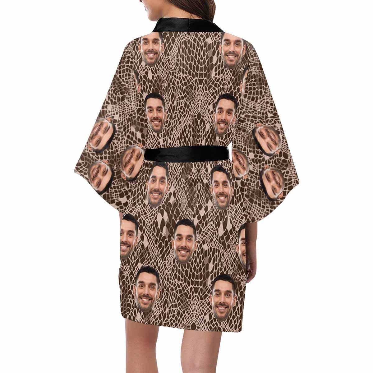 FacePajamas Pajama Custom Husband Face Snake Pattern Women's Summer Short Pajamas Funny Personalized Photo Pajamas Kimono Robe