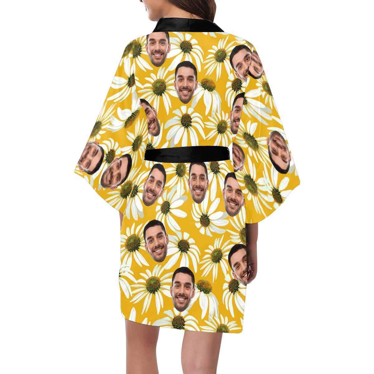 FacePajamas Pajama Custom Husband Face Sunflower Women's Summer Short Pajamas Funny Personalized Photo Pajamas Kimono Robe