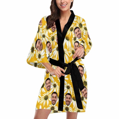 FacePajamas Pajama Custom Husband Face Sunflower Women's Summer Short Pajamas Funny Personalized Photo Pajamas Kimono Robe