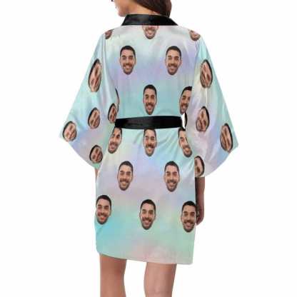 FacePajamas Pajama Custom Husband Face Tie-dye Ice Cream Color Women's Summer Short Nightwear Personalized Photo Pajamas Kimono Robe
