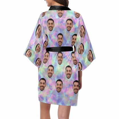 FacePajamas Pajama Custom Husband Face Tie-dye Laser Pink Blue Women's Short Pajamas Funny Personalized Photo Pajamas Kimono Robe