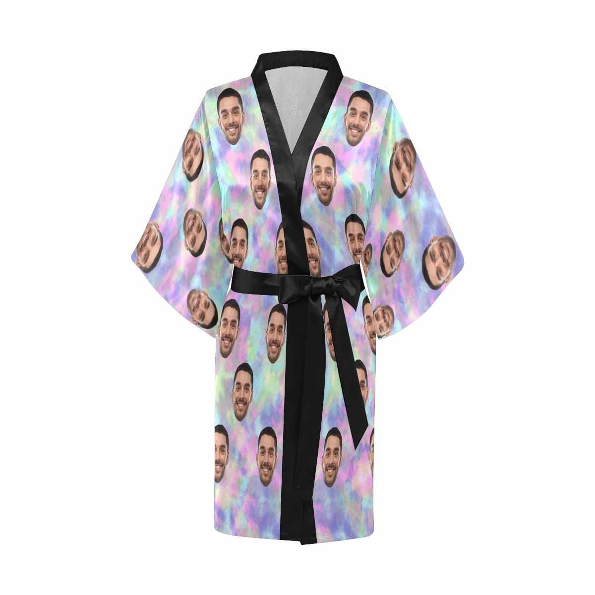 FacePajamas Pajama Custom Husband Face Tie-dye Laser Pink Blue Women's Short Pajamas Funny Personalized Photo Pajamas Kimono Robe