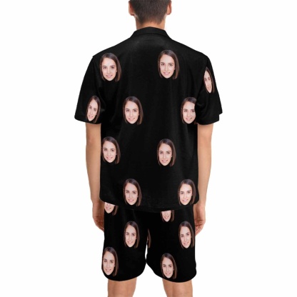 FacePajamas Pajama Custom Lover Face Pajamas for Him Summer Loungewear Personalized Men's V-Neck Short Sleeve Pajama Set
