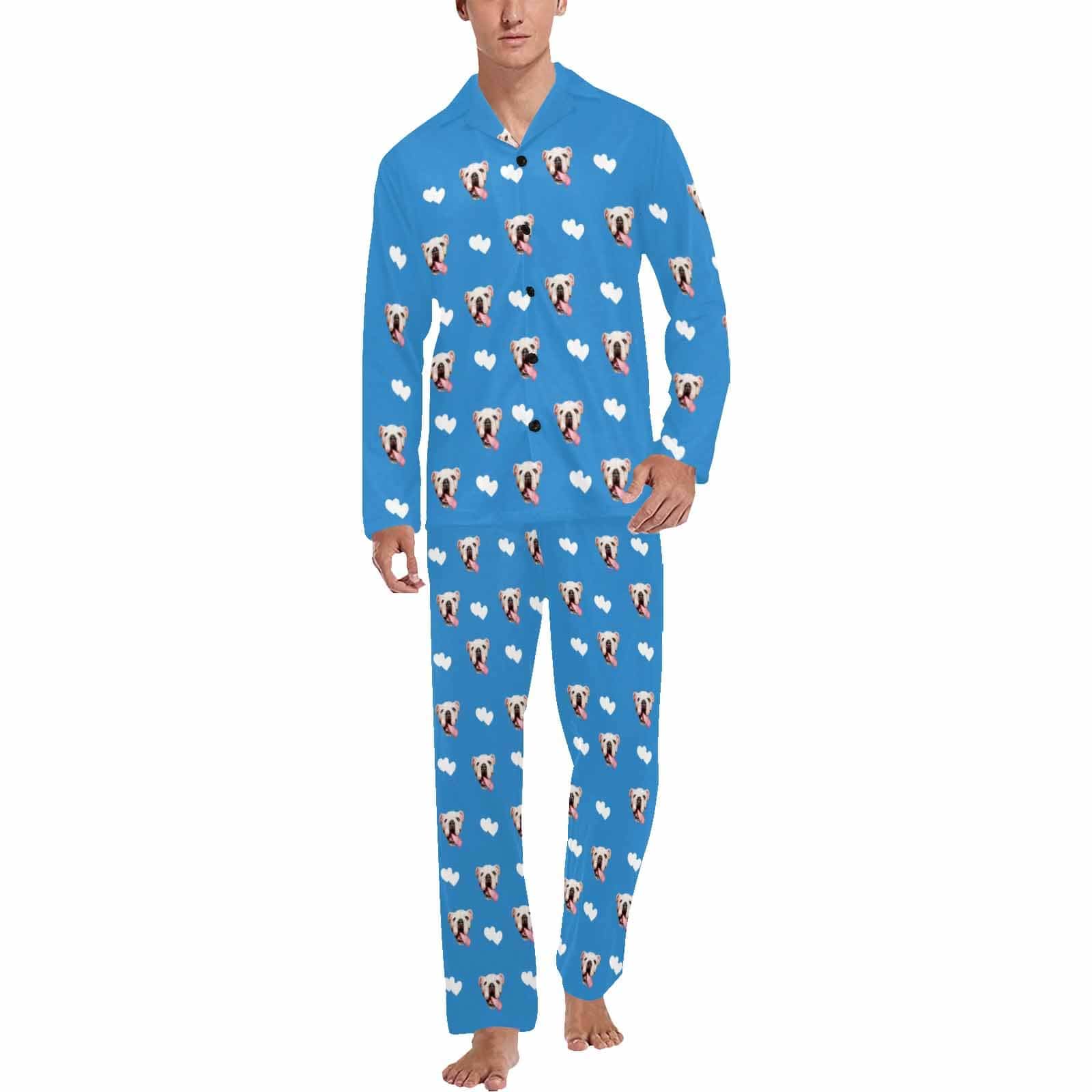 FacePajamas Custom Men's Long V-Neck Pajama Set Valentine's Day with My Special Sweetheart