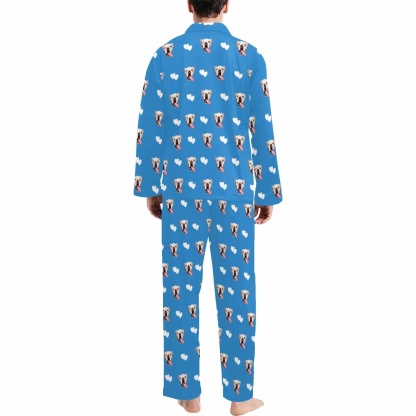 FacePajamas Custom Men's Long V-Neck Pajama Set Valentine's Day with My Special Sweetheart
