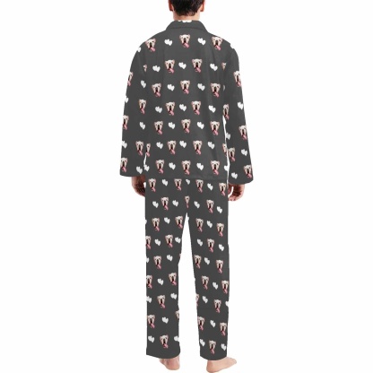 FacePajamas Custom Men's Long V-Neck Pajama Set Valentine's Day with My Special Sweetheart